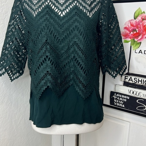 Maje Losa Layered Lace Top in Vert Size 1/36/S - Picture 6 of 11